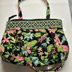 Vera Bradley Black Pink Green Tote “Botanica” zip closure Gently preowned